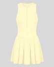 Athlesi CourtClub Full-Zip Dress in Light Yellow, 3D front view with sleeveless fitted bodice and flared skirt.