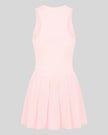 Athlesi CourtClub Full-Zip Dress in Pink, 3D back view showing sleeveless silhouette and gathered flared skirt.