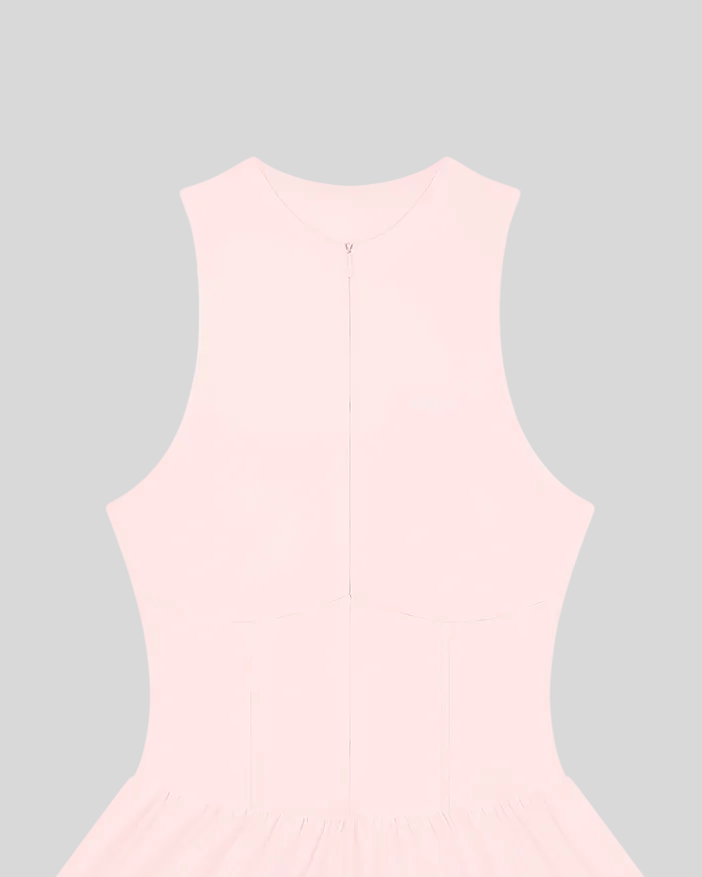 A pink CourtClub Full-Zip Dress with a small white 'Athlesi' logo on the upper left chest