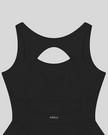 Athlesi CourtClub Open-Back Tennis Dress in Black back view of back design with Athlesi logo on waist.