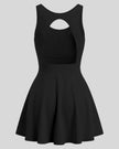 Athlesi CourtClub Open-Back Tennis Dress in Black back view with statement open-back design