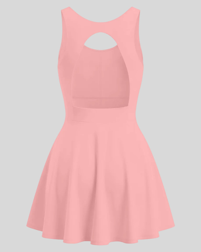 Athlesi CourtClub Open-Back Tennis Dress in Pink back view with statement open-back design