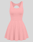 Athlesi CourtClub Open-Back Tennis Dress in Pink front view with scoop neckline and flared skirt