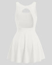 Athlesi CourtClub Open-Back Tennis Dress in White back view with statement open-back design