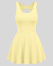 Athlesi CourtClub Open-Back Tennis Dress in Yellow front view with scoop neckline and flared skirt