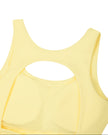 Athlesi CourtClub Open-Back Tennis Dress in Yellow closeup showing large rounded open-back detail