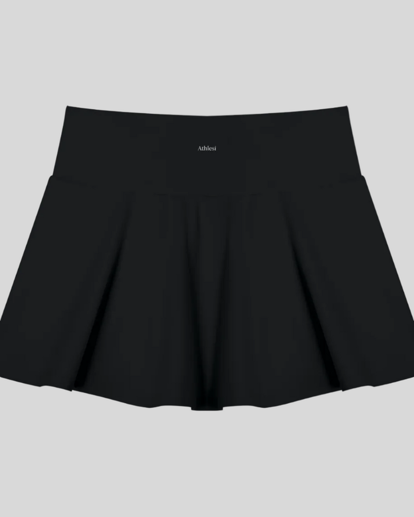 CourtClub Pleated Skirt in Black back view showcasing its flowing pleated design