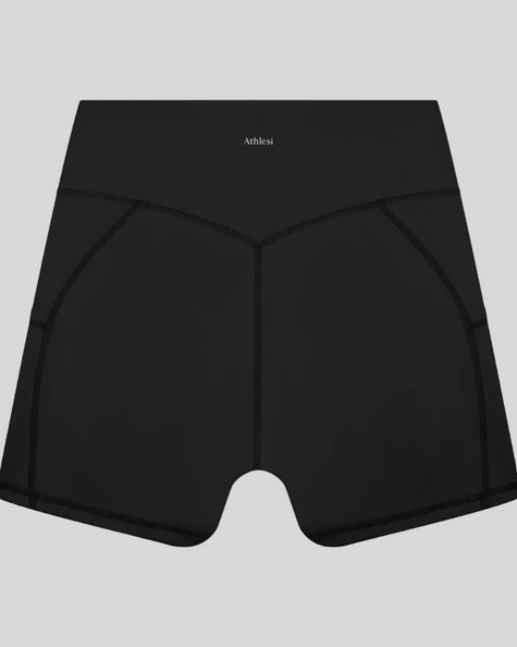 Athlesi CourtClub Tennis Short in Black back view with sculpted waistband seam