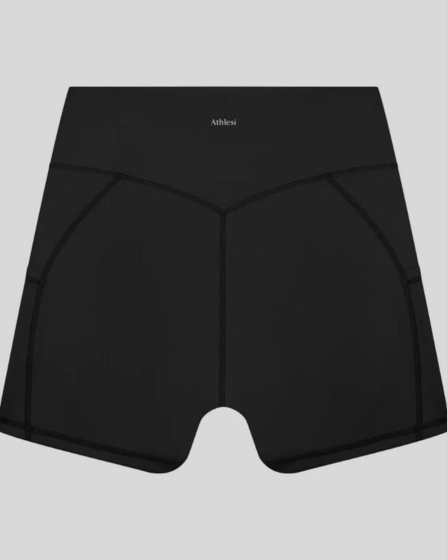 Athlesi CourtClub Tennis Short in Black back view with sculpted waistband seam