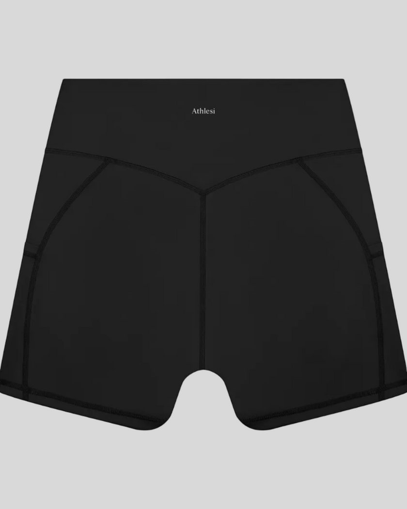 Athlesi CourtClub Tennis Short in Black back view with sculpted waistband seam