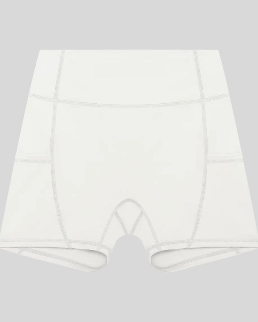 Athlesi CourtClub Tennis Short in White front view with high-rise waistband and fitted silhouette