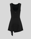 Athlesi CourtClub Tie-Front Dress in Black, back view with scoop neckline and flared skirt.