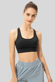 Athlesi CourtEase longline sports bra in black, front view