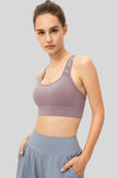 Front angle view of Athlesi CourtEase longline sports bra in mauve