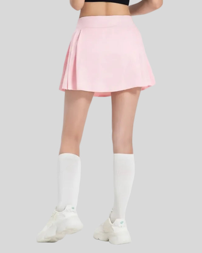 Back angle view of Athlesi CourtLine Active Skirt showing fluid movement