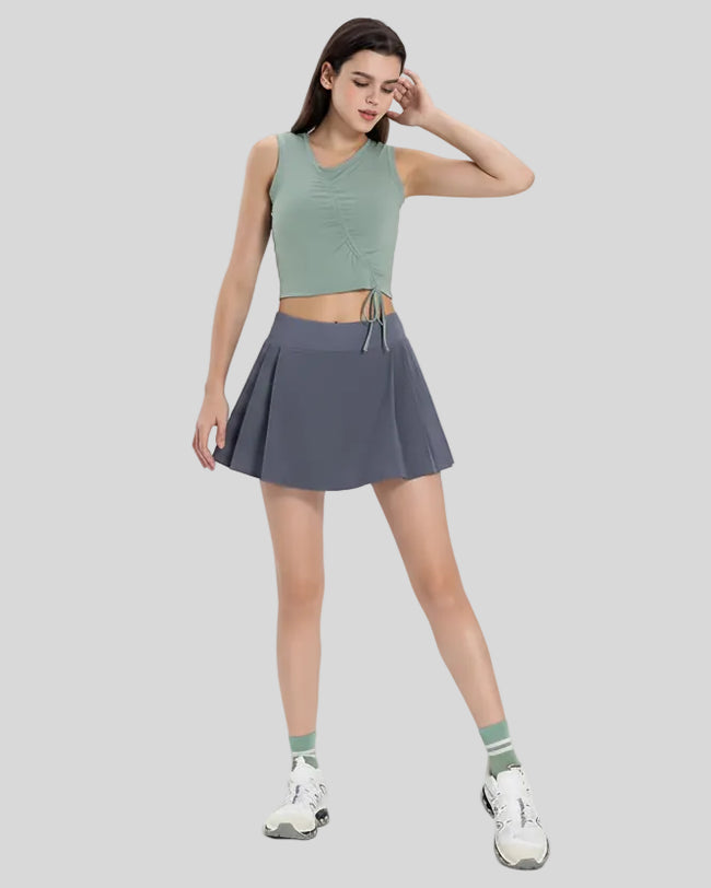 Full body front view of Athlesi CourtLine Active Skirt showing streamlined silhouette