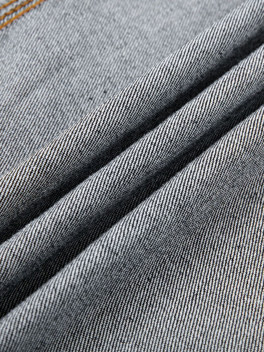 Cotton blend denim fabric detail of DenimEase Straight-Leg Jeans in Navy Blue