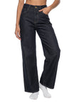 Model wearing DenimEase Straight-Leg Jeans in Navy Blue front angle view