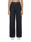 Model wearing DenimEase Straight-Leg Jeans in Navy Blue front view