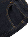 Front pocket and stitching detail of DenimEase Straight-Leg Jeans in Navy Blue