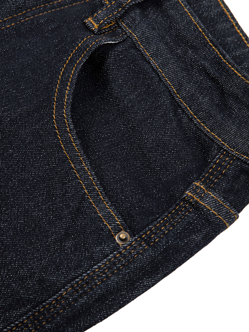 Front pocket and stitching detail of DenimEase Straight-Leg Jeans in Navy Blue
