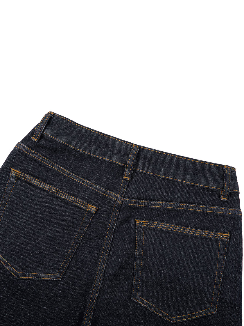 Back waistband detail of DenimEase Straight-Leg Jeans in Navy Blue