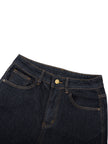Front waistband detail of DenimEase Straight-Leg Jeans in Navy Blue
