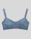 DenimForm Sculpt Bra in light blue faux denim front flatlay view