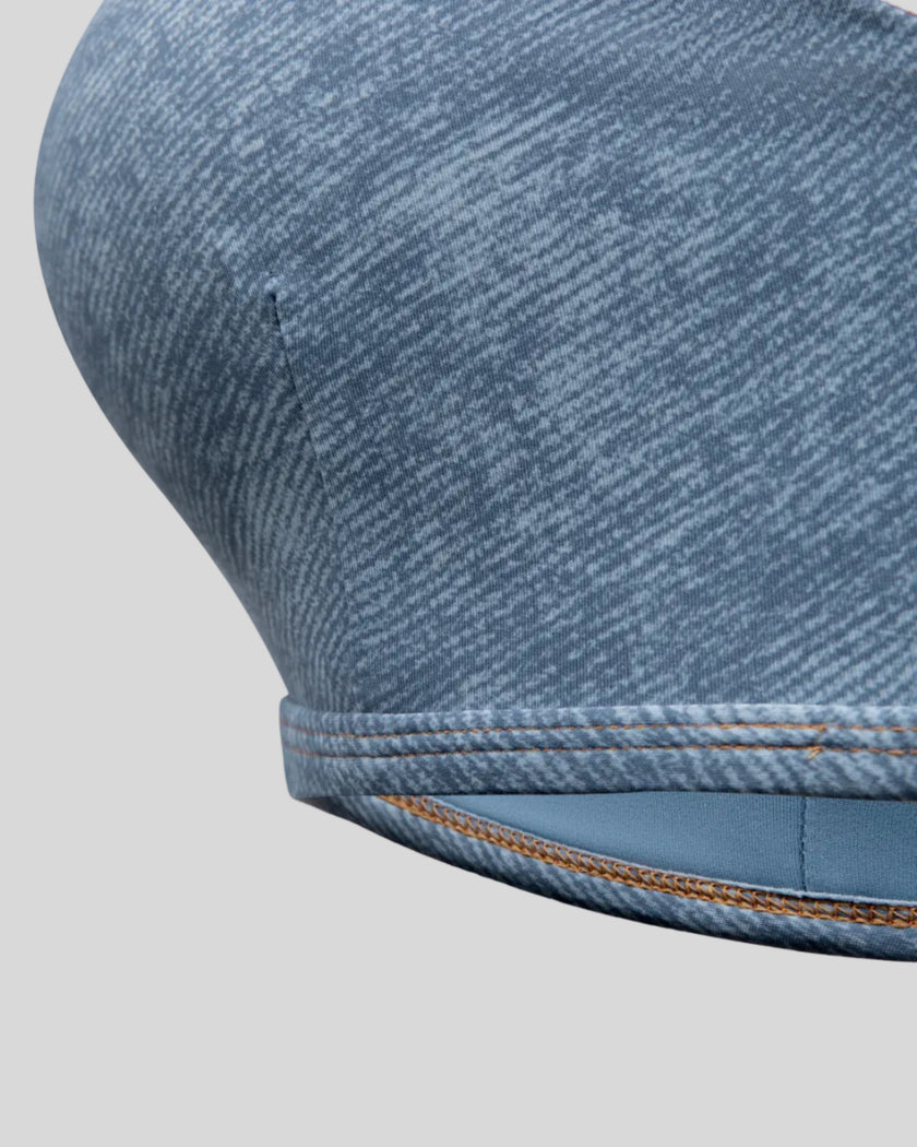 Close-up of lower band and structure of DenimForm Sculpt Bra