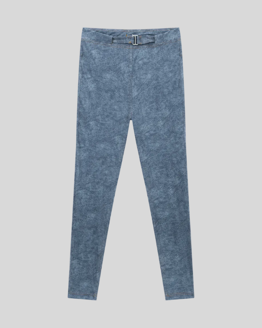 DenimForm Sculpt Legging in light blue faux denim front flatlay view