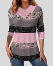 DrapeAccent colorblock top in carnation pink front view with draped neckline and button detail
