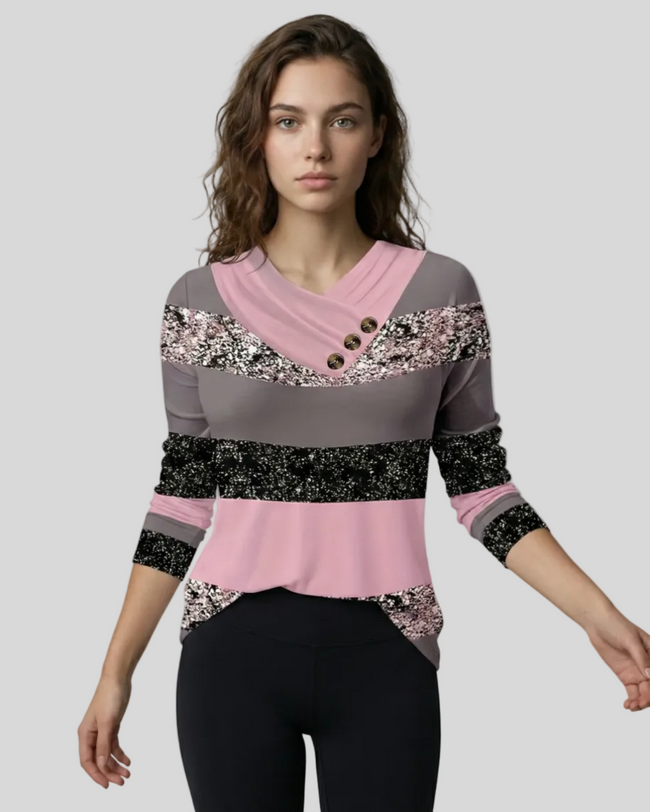 Carnation pink colorblock draped top styled with black Athlesi leggings