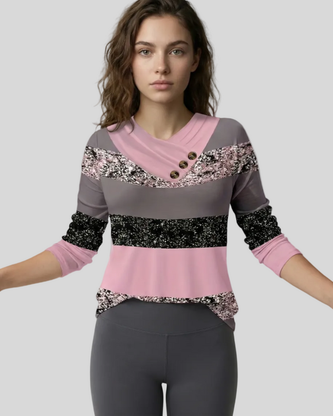 DrapeAccent colorblock top in carnation pink styled with dark gray leggings