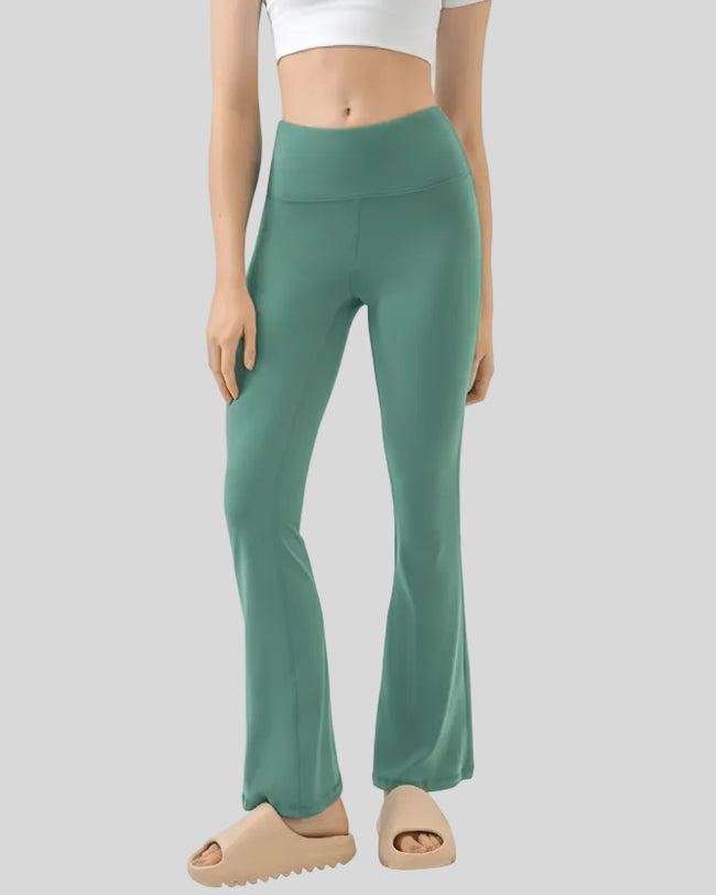 EarthFlow Lounge Flare Pant in turquoise, front view with high-waist flare silhouette