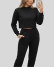 Black Athlesi EaseForm jogger set cropped sweatshirt and joggers front view