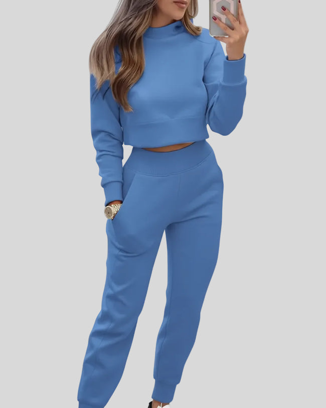 Blue Athlesi EaseForm jogger set cropped sweatshirt and joggers front view