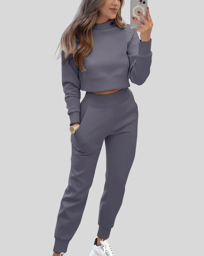 Gray Athlesi EaseForm jogger set cropped sweatshirt and joggers front view