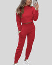 Red Athlesi EaseForm jogger set cropped sweatshirt and joggers front view
