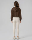 EaseForm Zip Hoodie Jacket in chocolate worn by model full body back view showing silhouette and structure