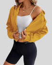 EaseForm Zip Hoodie Jacket in mustard left angle view showing relaxed fit and design