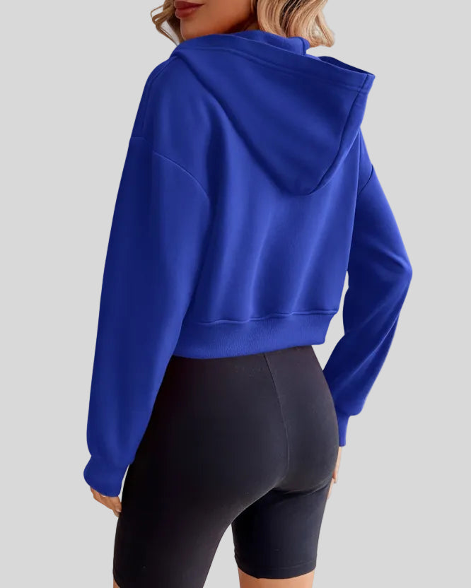 EaseForm Zip Hoodie Jacket in royal blue back view showing dropped shoulder structure and fit