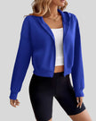 EaseForm Zip Hoodie Jacket in royal blue right angle view highlighting silhouette and structure