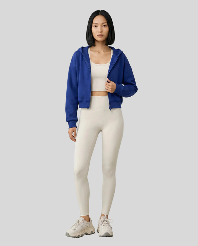 EaseForm Zip Hoodie Jacket in royal blue worn by model full body front view styled in a clean studio setting
