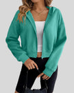 EaseForm Zip Hoodie Jacket in teal front semi-open view showing relaxed fit and clean silhouette