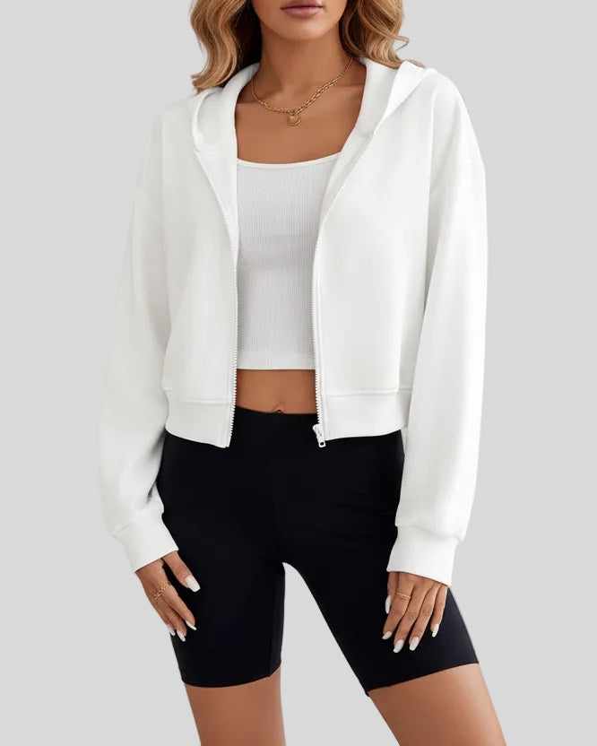 EaseForm Zip Hoodie Jacket in white right angle view highlighting silhouette and structure