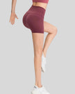 Back view of Athlesi EasyFlex wide-waistband active short in burgundy