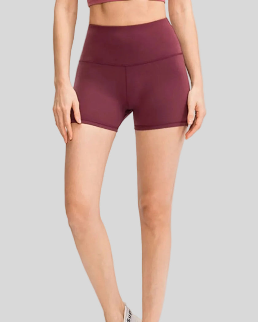 Athlesi EasyFlex wide-waistband active short in burgundy, front view