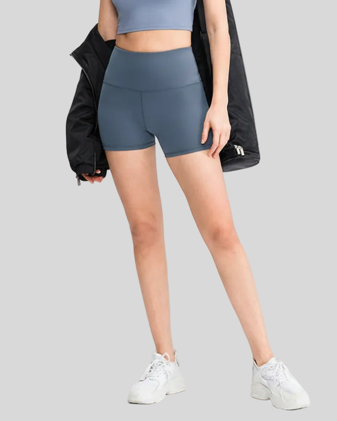 Athlesi EasyFlex wide-waistband active short in dusty blue, front view