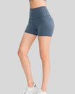 Side view of Athlesi EasyFlex wide-waistband short in dusty blue