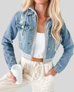 Athlesi EdgeForm denim hoodie jacket in dark blue and gray angled open front view showing distressed detail and hoodie layer